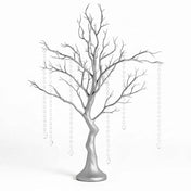 34" Artificial Metallic Silver Manzanita Tree Centerpiece – Easy Assembly with 8 Acrylic Bead Chains - thumbnail number 1