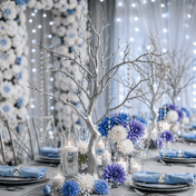 Metallic silver manzanita tree centerpiece with acrylic bead chains for wedding tables - thumbnail number 2