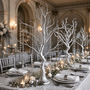 Metallic silver manzanita tree centerpiece with acrylic bead chains for elegant weddings - thumbnail number 4