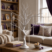 Metallic silver manzanita tree centerpiece with acrylic bead chains on a table - thumbnail number 6