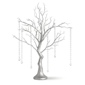 34" Artificial Metallic Silver Manzanita Tree Centerpiece – Easy Assembly with 8 Acrylic Bead Chains