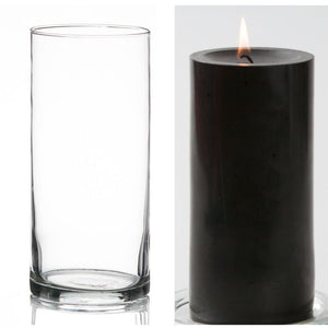 Richland Pillar Candle 6" & Eastland Cylinder Holder 7.5" inch Set of 12  (Choose your Color)