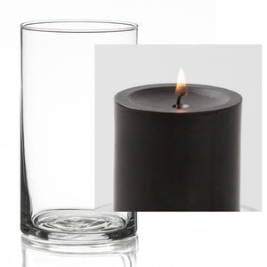 Richland Pillar Candle 3" & Eastland Cylinder Holder 6" Set of 12 (Choose your Color)