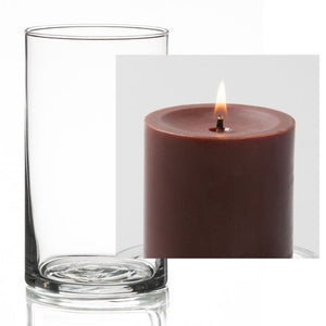 Richland Pillar Candle 3" & Eastland Cylinder Holder 6" Set of 12 (Choose your Color)