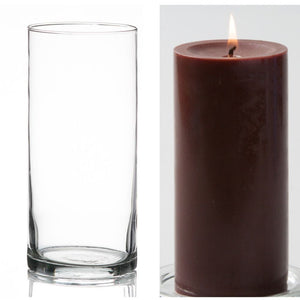 Richland Pillar Candle 6" & Eastland Cylinder Holder 7.5" inch Set of 12  (Choose your Color)