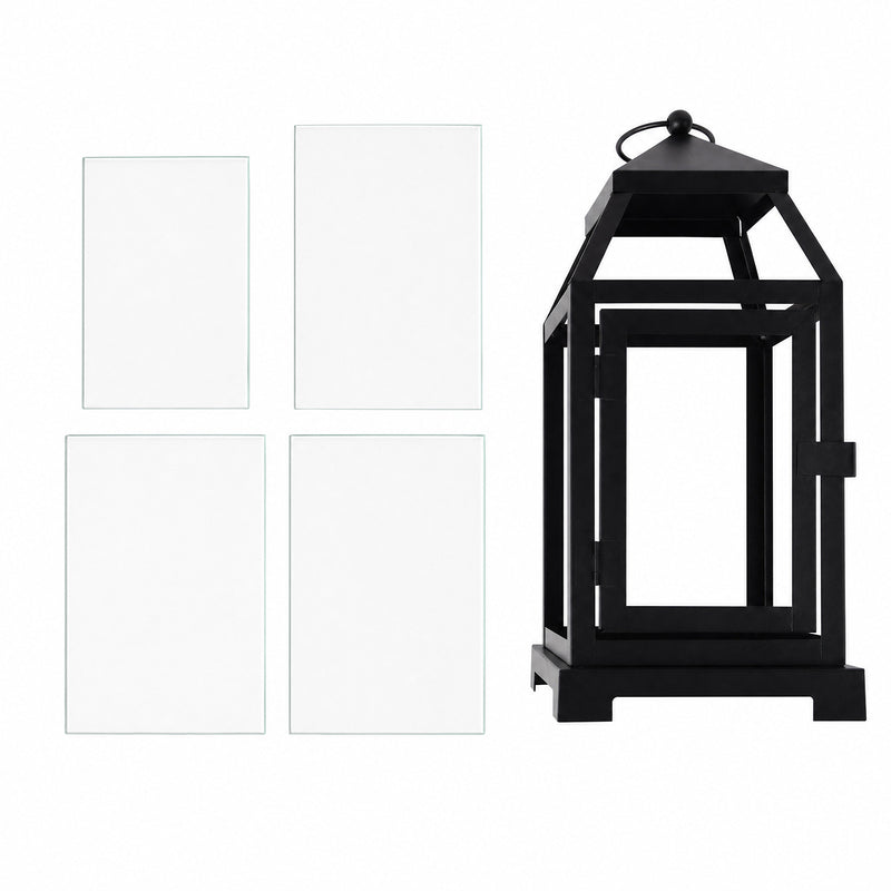 Black metal lantern with removable glass panels isolated on a white background - thumbnail number 6