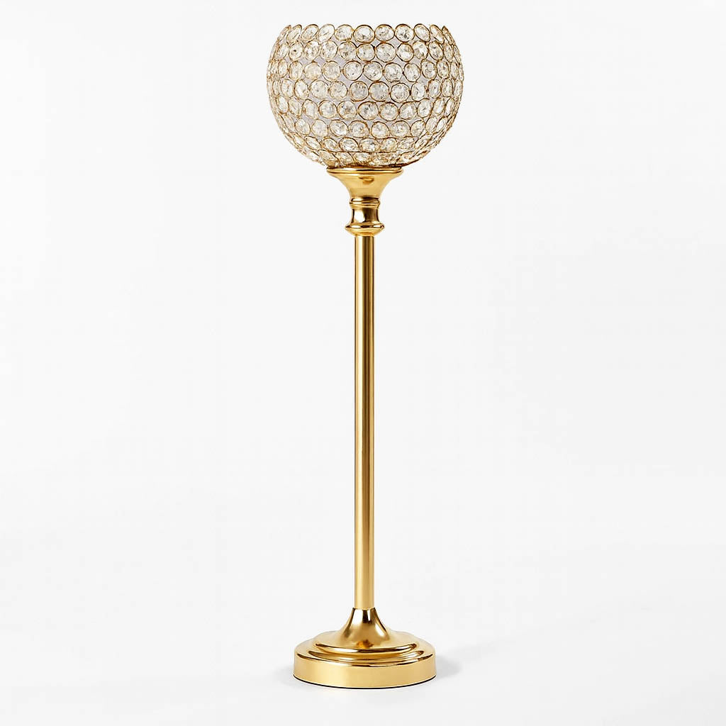 Gold Acrylic Votive Candle Holder 37" – Crystal Goblet Design for Wedding Centerpieces