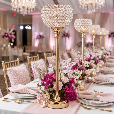 Gold crystal candle holders and floral wedding centerpieces - thumbnail number 2