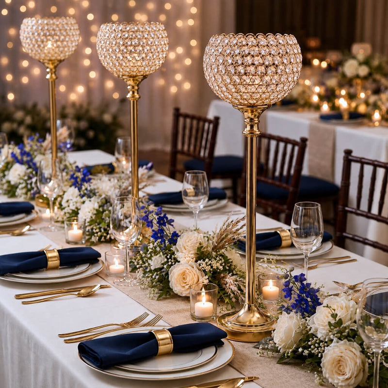 Gold crystal candle holders and floral table centerpieces - thumbnail number 3