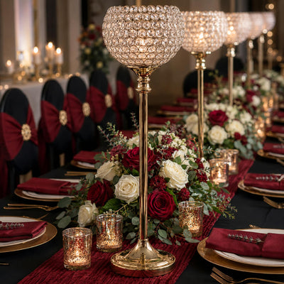 Gold crystal candle holders and floral table centerpieces - thumbnail number 6