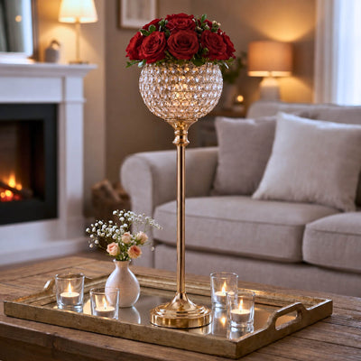 Gold crystal candle holder with red roses on tray - thumbnail number 8