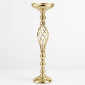 Set of 2 Gold Metal Pillar Candle Holders 26" – Reversible Flower Ball Pedestal Design for Event Centerpieces - thumbnail number 1