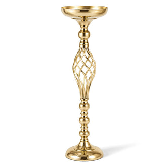 Set of 2 Gold Metal Pillar Candle Holders 26" – Reversible Flower Ball Pedestal Design for Event Centerpieces