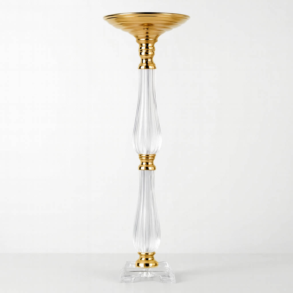 Gold/Clear 24" Acrylic Crystal Pillar Candle Stand – Wedding Flower Bowl Pedestal Table Centerpiece