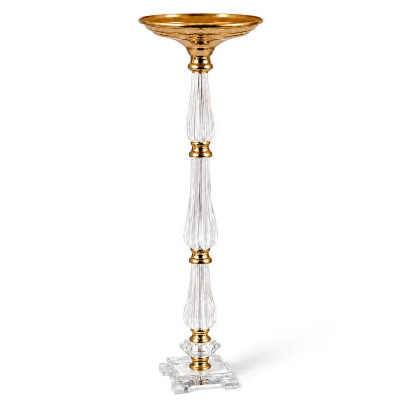 32-inch gold and clear acrylic crystal pillar candle stand pedestal on white background - thumbnail number 1