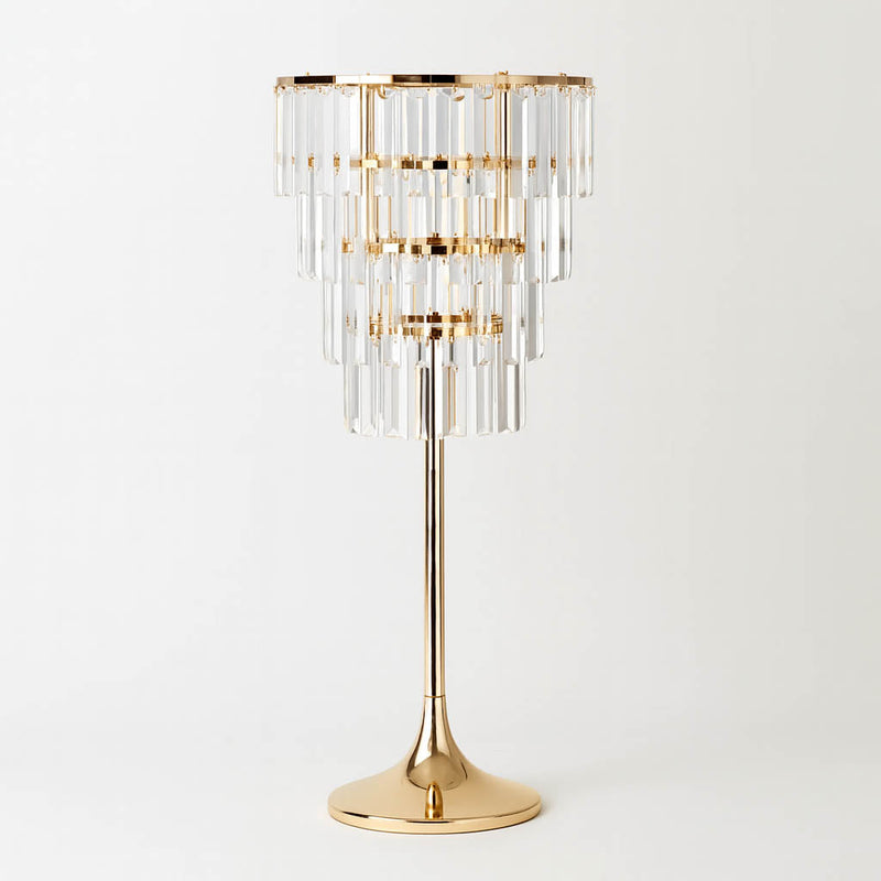 4-Tier Gold Crystal Pendant Table Centerpiece Chandelier 38" – Round Metal Vase Pedestal with Hanging Crystals - thumbnail number 1