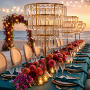 4-Tier Gold Crystal Pendant Table Centerpiece Chandelier 38" – Round Metal Vase Pedestal with Hanging Crystals - thumbnail number 5