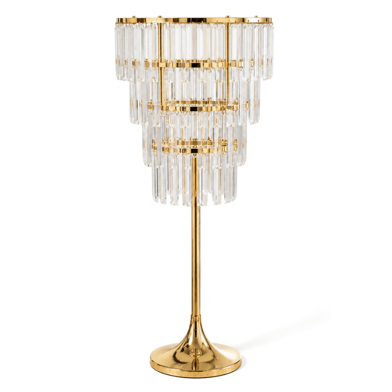 4-Tier Gold Crystal Pendant Table Centerpiece Chandelier 38" – Round Metal Vase Pedestal with Hanging Crystals - thumbnail number 1