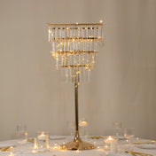 4-Tier Gold Crystal Pendant Chandelier Table Centerpiece 38" – Metal Flower Stand with Square Frame and Hanging Crystals - thumbnail number 2