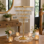 4-Tier Gold Crystal Pendant Chandelier Table Centerpiece 38" – Metal Flower Stand with Square Frame and Hanging Crystals - thumbnail number 8