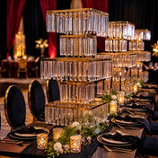 5-Tier Gold Crystal Pendant Chandelier Table Centerpiece 40" – Metal Flower Stand with Square Frame and Hanging Crystals - thumbnail number 4