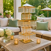 5-Tier Gold Crystal Pendant Chandelier Table Centerpiece 40" – Metal Flower Stand with Square Frame and Hanging Crystals - thumbnail number 5