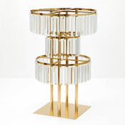 3-Tier Gold Crystal Pendant Table Centerpiece Chandelier 27" – Round Metal Vase Pedestal with Hanging Crystals - thumbnail number 1