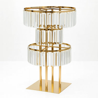 3-Tier Gold Crystal Pendant Table Centerpiece Chandelier 27" – Round Metal Vase Pedestal with Hanging Crystals - thumbnail number 1