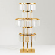 5-Tier Gold Crystal Pendant Table Centerpiece Chandelier 40" – Round Metal Vase Pedestal with Hanging Crystals - thumbnail number 1