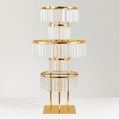 5-Tier Gold Crystal Pendant Table Centerpiece Chandelier 40" – Round Metal Vase Pedestal with Hanging Crystals - thumbnail number 1
