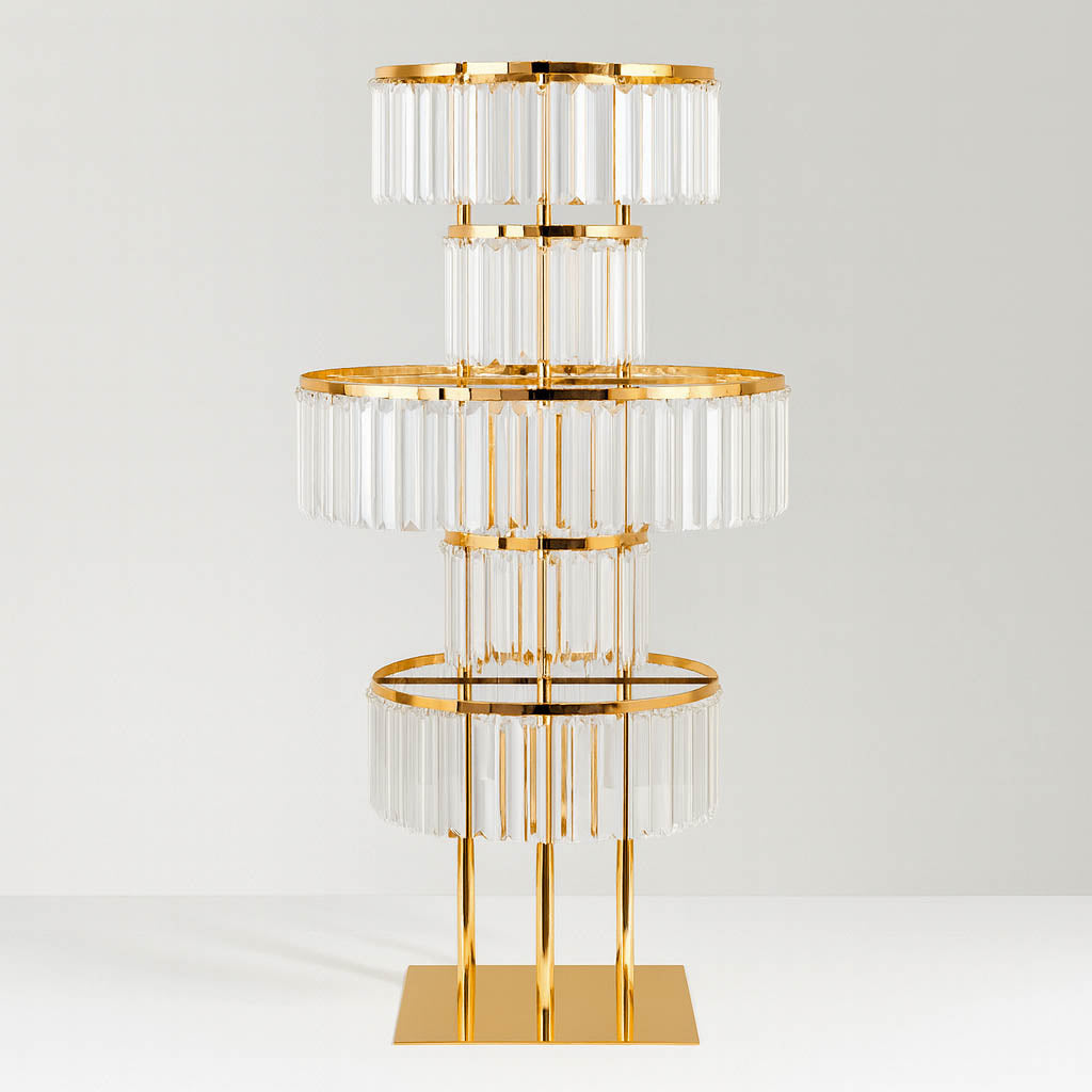 5-Tier Gold Crystal Pendant Table Centerpiece Chandelier 40" – Round Metal Vase Pedestal with Hanging Crystals