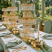5-Tier Gold Crystal Pendant Table Centerpiece Chandelier 40" – Round Metal Vase Pedestal with Hanging Crystals - thumbnail number 2