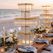 5-Tier Gold Crystal Pendant Table Centerpiece Chandelier 40" – Round Metal Vase Pedestal with Hanging Crystals - thumbnail number 3