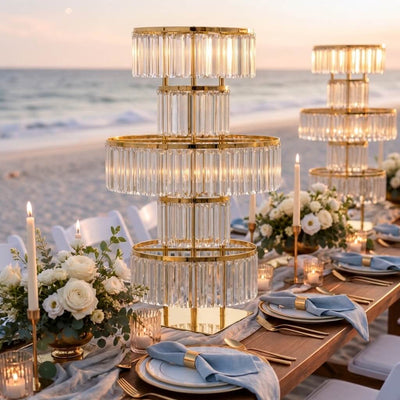 5-Tier Gold Crystal Pendant Table Centerpiece Chandelier 40" – Round Metal Vase Pedestal with Hanging Crystals - thumbnail number 3