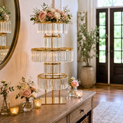 5-Tier Gold Crystal Pendant Table Centerpiece Chandelier 40" – Round Metal Vase Pedestal with Hanging Crystals - thumbnail number 5