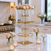 5-Tier Gold Crystal Pendant Table Centerpiece Chandelier 40" – Round Metal Vase Pedestal with Hanging Crystals - thumbnail number 7