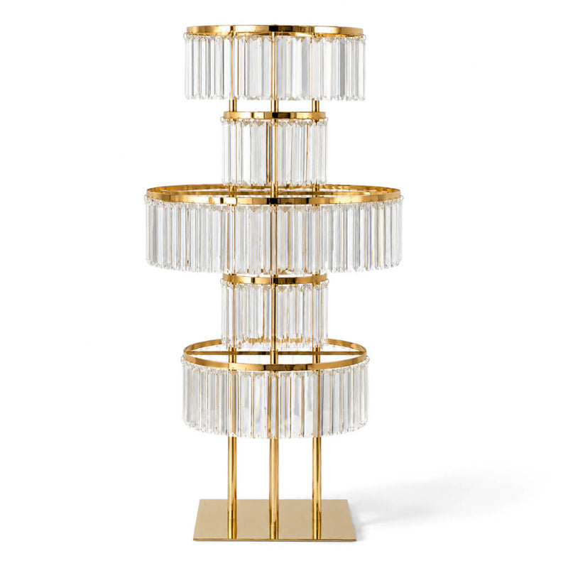 5-Tier Gold Crystal Pendant Table Centerpiece Chandelier 40" – Round Metal Vase Pedestal with Hanging Crystals - thumbnail number 1