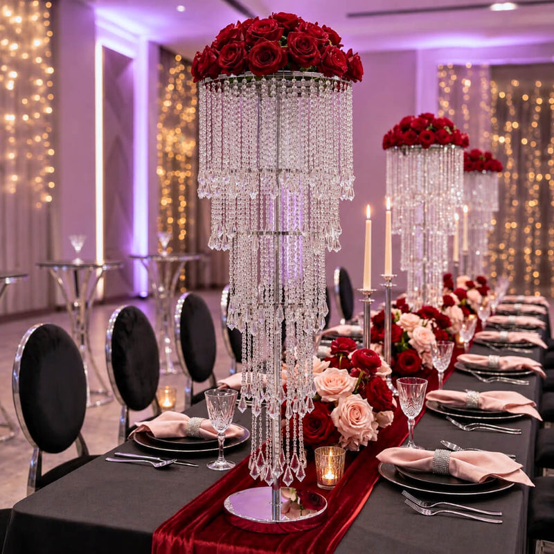 4ft Cascading Crystal Beaded Floral Stand – Waterfall Chandelier Table Centerpiece for Event Décor - thumbnail number 3