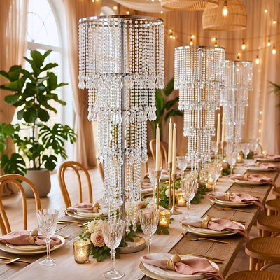 4ft Cascading Crystal Beaded Floral Stand – Waterfall Chandelier Table Centerpiece for Event Décor - thumbnail number 6