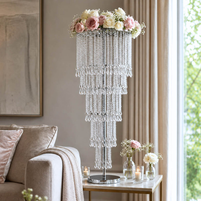 4ft Cascading Crystal Beaded Floral Stand – Waterfall Chandelier Table Centerpiece for Event Décor - thumbnail number 8