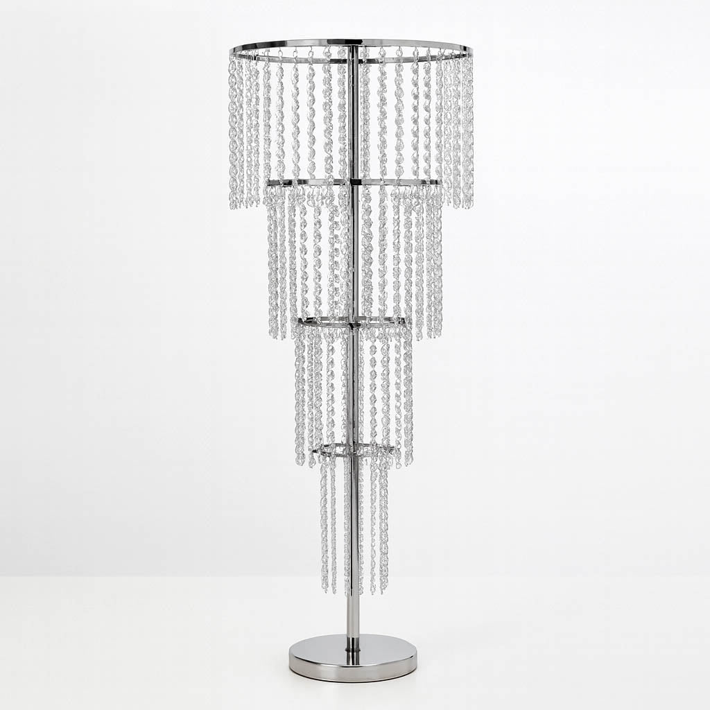 Acrylic Beaded 4-Tier Chandelier Centerpiece – 4ft Round Metal Floral Stand for Weddings and Events