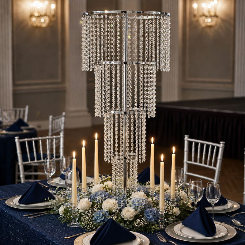 Acrylic Beaded 4-Tier Chandelier Centerpiece – 4ft Round Metal Floral Stand for Weddings and Events - thumbnail number 2