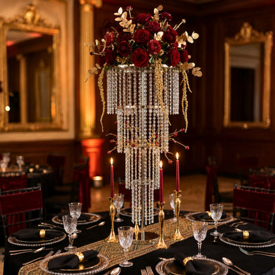 Acrylic Beaded 4-Tier Chandelier Centerpiece – 4ft Round Metal Floral Stand for Weddings and Events - thumbnail number 3