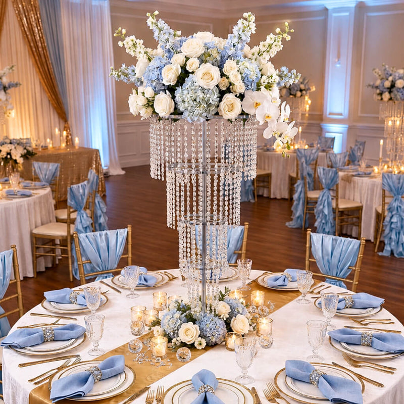Acrylic Beaded 4-Tier Chandelier Centerpiece – 4ft Round Metal Floral Stand for Weddings and Events - thumbnail number 5