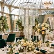 Acrylic Beaded 4-Tier Chandelier Centerpiece – 4ft Round Metal Floral Stand for Weddings and Events - thumbnail number 6