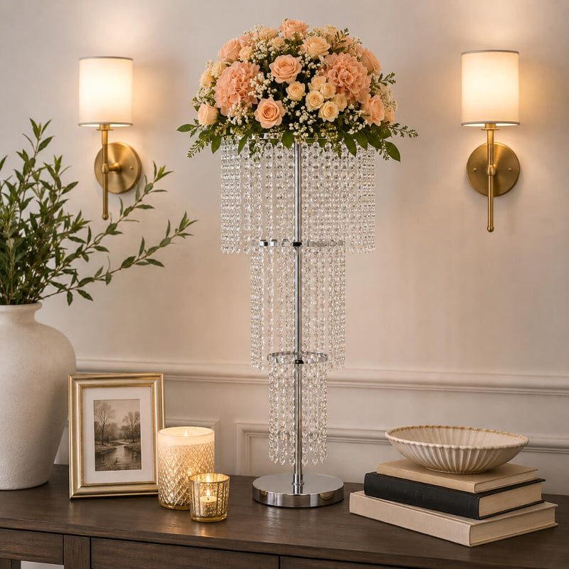 Acrylic Beaded 4-Tier Chandelier Centerpiece – 4ft Round Metal Floral Stand for Weddings and Events - thumbnail number 8