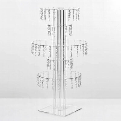 39" Tall 5-Tier Acrylic Chandelier Flower Stand with Hanging Crystals – Clear Table Centerpiece Display Tower - thumbnail number 1