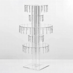 39" Tall 5-Tier Acrylic Chandelier Flower Stand with Hanging Crystals – Clear Table Centerpiece Display Tower