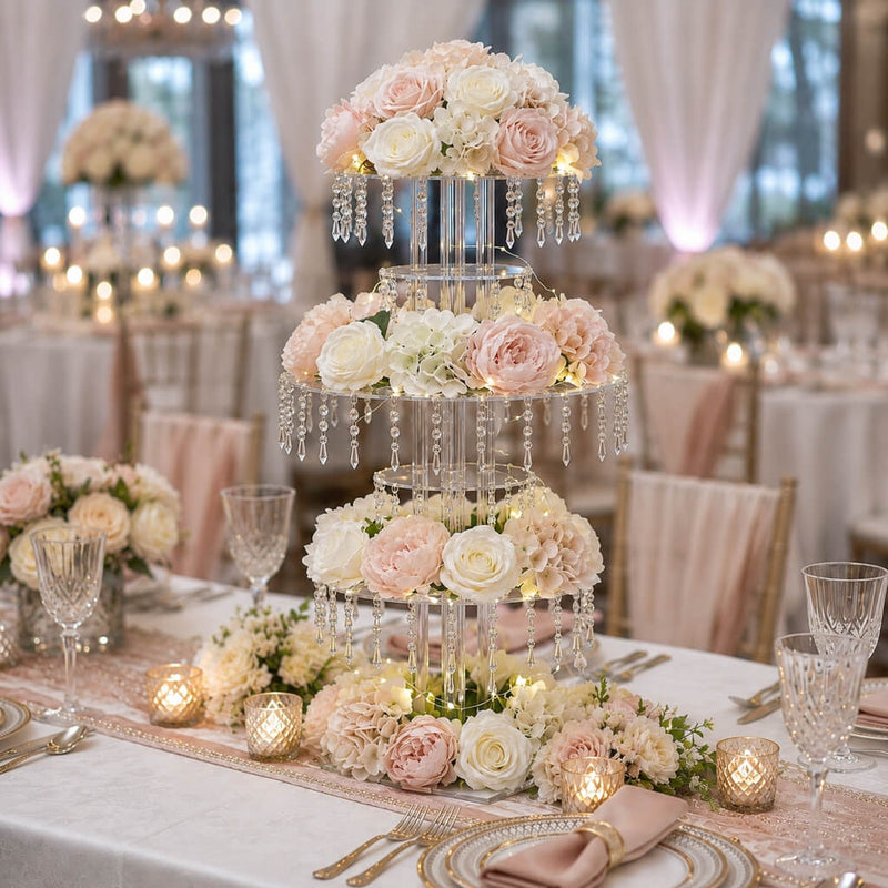 39" Tall 5-Tier Acrylic Chandelier Flower Stand with Hanging Crystals – Clear Table Centerpiece Display Tower - thumbnail number 2