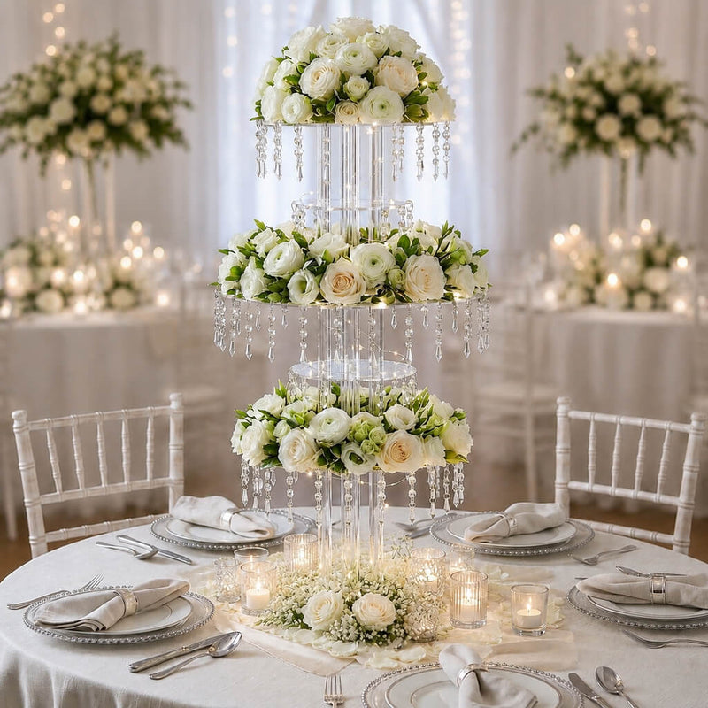 39" Tall 5-Tier Acrylic Chandelier Flower Stand with Hanging Crystals – Clear Table Centerpiece Display Tower - thumbnail number 3